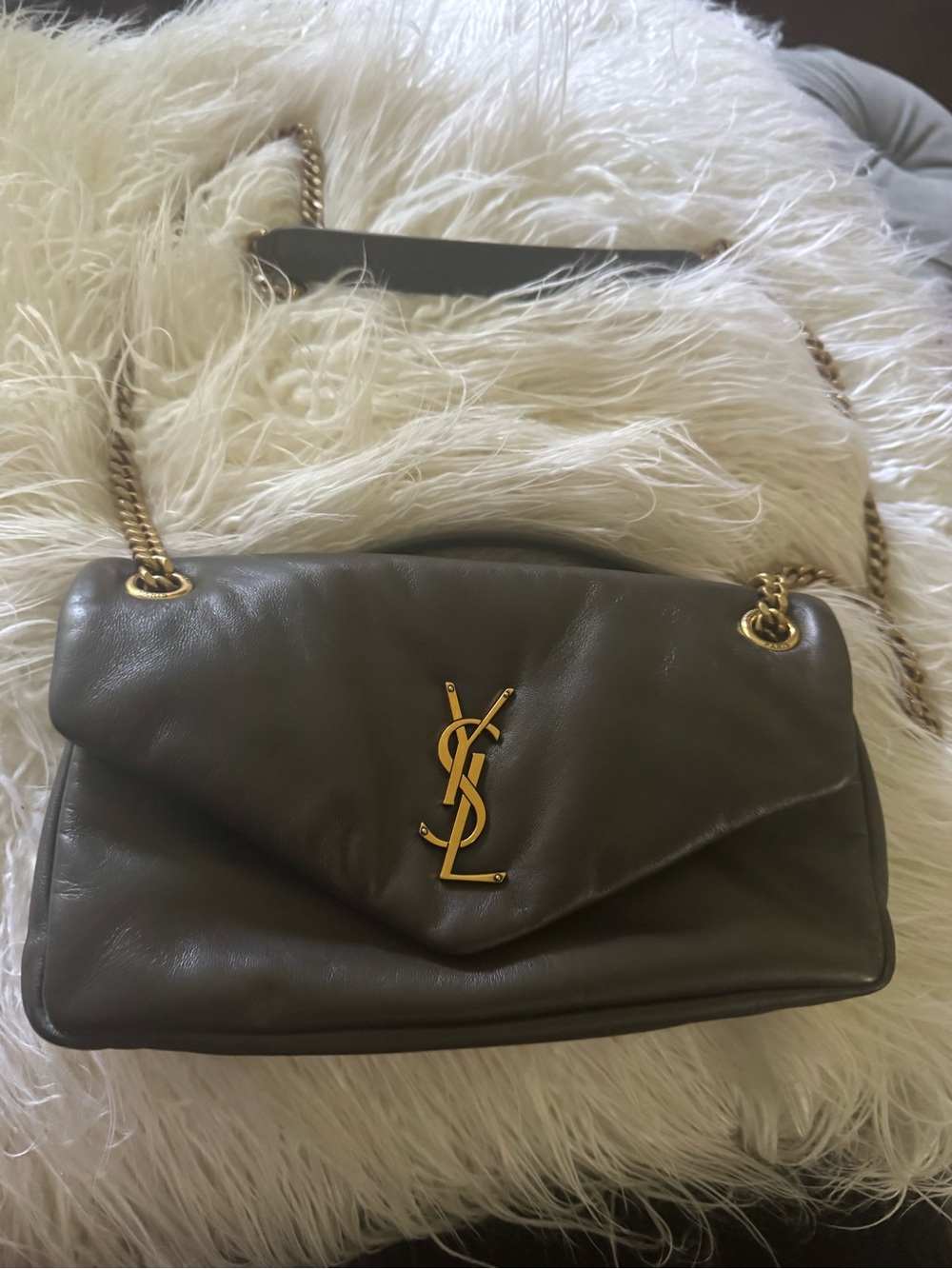 Saint Laurent Olive Green Leather Shoulder Crossbody Bag with Gold Hardware